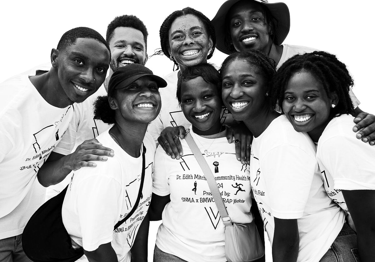 The BWP-LA team in matching Dr. Edith Mitchell Health Fair shirts, black and white group photo